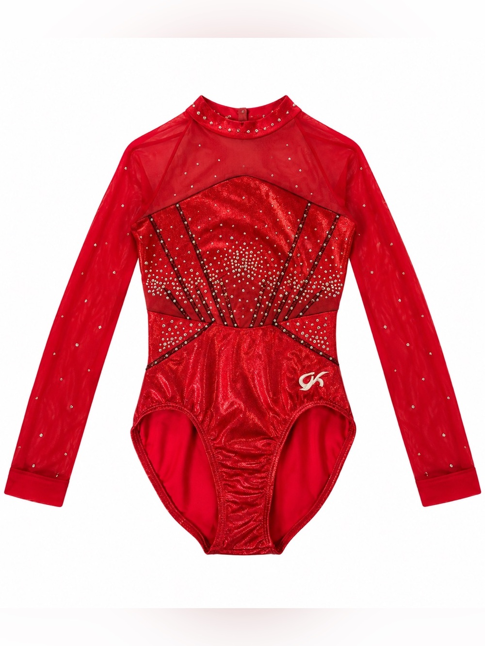 GK Elite Red Rhinestone Long Sleeve Gymnastics Leotard Child Large